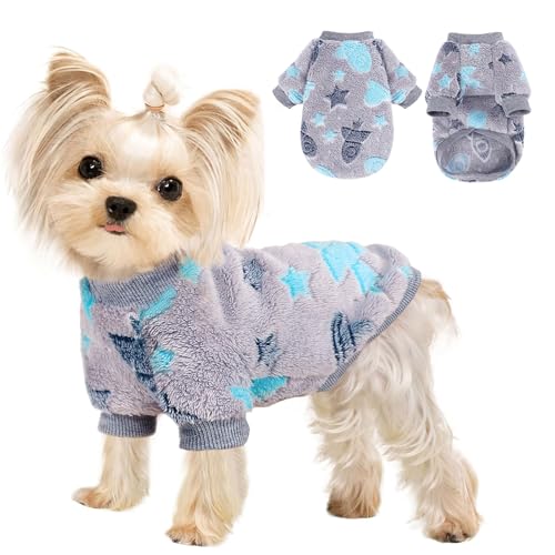 Dog Sweaters for Small Dogs Male Female Night Glow Fleece Dog Clothes for Small Dogs Girl Boy, Warm Pullover Doggy Sweatshirt, Winter Pet Coat Jacket Cat Costume Puppy Outfit, Gray, XXS - color: Night Glow Gray, size: XX-Small (Chest 11in )