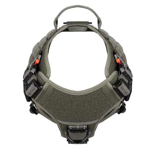 ICEFANG Tactical Dog Harness, X-Large Size,2X Metal Buckle,Working Dog MOLLE Vest with Handle,No Pulling Front Leash Clip,Hook and Loop Panel (Green,XL (Pack of 1)) - color: Green, size: X-Large (Pack of 1)