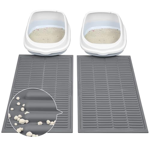 Cat Mat for Litter Box: Groove Design for Scatter Control - Easy Clean Silicone Cat Litter Mat (24"x15",Pack of 2,Grey) - color: Grey, size: Small 24x15 Inch (Pack of 2)