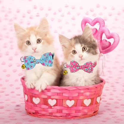 JarThenaAMCS 2Pcs Valentine Cat Collar Conversation Heart Bowtie Collar with Breakaway Bell Blue Pink Adjustable Kitten Collar for Girl Boy Cat Small Pet - style: Conversation Heart