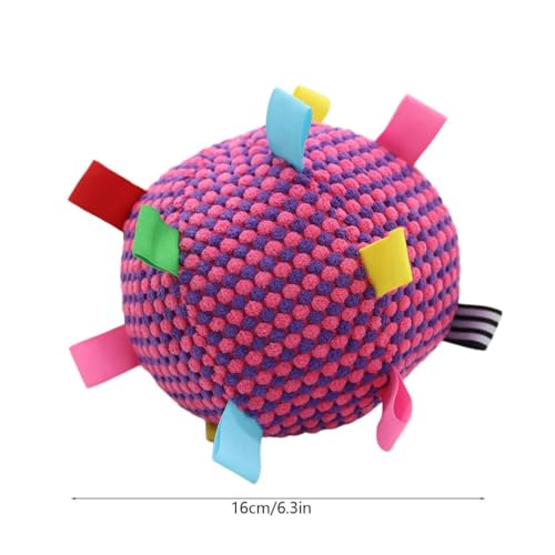 Plush Dog Ball Toy with Bell & Colorful Straps, 6.3 Inch Soft Interactive Fetch Toy, Lightweight Chew Toy for Small & Medium Dogs, Puppy Stuffed Play Ball (Purple) - color: Purple