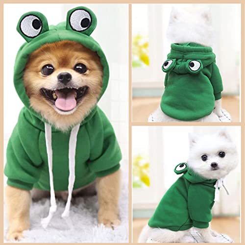 Dog Hoodie Basic Sweater Coat Cute - Frog Shape Warm Jacket Pet Cold Weather Clothes Outfit Outerwear for Cats Puppy Small Medium Dogs - Size L - color: Green Frog, size: Large