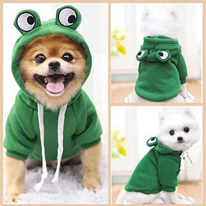 Dog Hoodie Basic Sweater Coat Cute - Frog Shape Warm Jacket Pet Cold Weather Clothes Outfit Outerwear for Cats Puppy Small Medium Dogs - color: Green Frog, size: X-Small