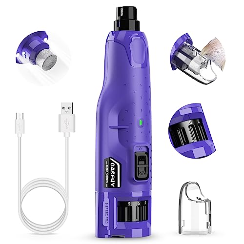 Casfuy Dog Nail Grinder Quiet - (45db) 6-Speed Pet Nail Grinder with 2 LED Lights for Large Medium Small Puppy Dogs/Cats, Professional 3 Ports Rechargeable Electric Dog Nail Trimmer with Dust Cap - color: Purple