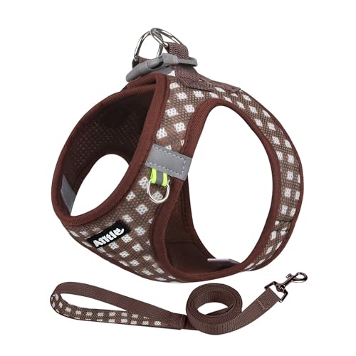 AIITLE Adjustable Dog Harness and Leash Set, Step in No Pull Pet Harness, Soft Mesh Reflective Plaid Vest Harnesses for Small Dogs Puppy and House Cats Outdoor Walking Running Chocolate XS - color: Chocolate, size: XS