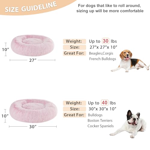 WNPETHOME Calming Dog Bed Cat Bed Donut, Faux Fur Pet Bed Self-Warming Donut Cuddler, Comfortable Round Plush Dog Beds (30 x 30 x 10 Inch, Light Pink) - color: light pink, size: 30"L x 30"W x 10"Th