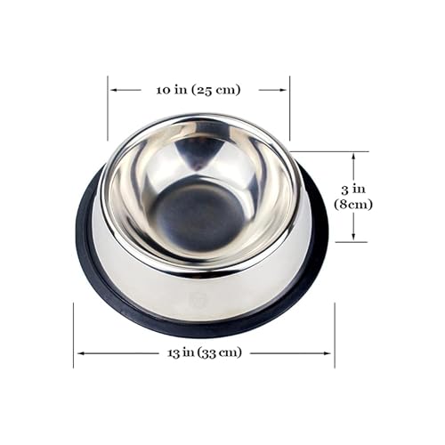 SunGrow No Spill Feeding Bowl for Dogs and Cats, 64 Oz Jumbo Stainless Steel Vessel with Anti-Skid Non-Slip Rubber Base, Rust Resistant