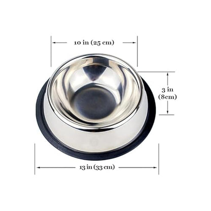 SunGrow No Spill Feeding Bowl for Dogs and Cats, 64 Oz Jumbo Stainless Steel Vessel with Anti-Skid Non-Slip Rubber Base, Rust Resistant