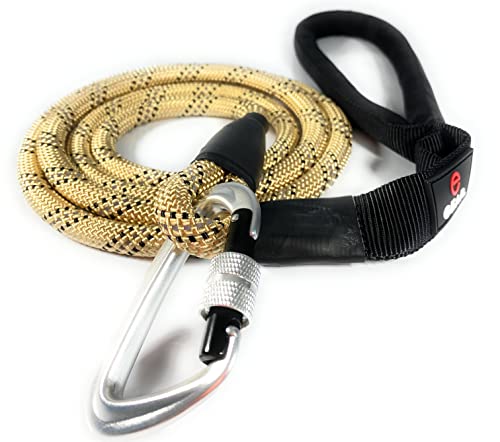 Heavy Duty Dog Leash with 1100LB Rated Locking Carabiner – 6FT Climbing-Inspired Reflective Rope Leash for Large & Medium Dogs that Pull – Padded Handle (Khaki) - color: Khaki
