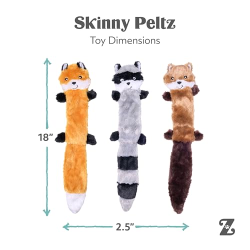ZippyPaws Skinny Peltz - No Stuffing Dog Toy Pack to Keep Them Busy, for Medium and Large Dogs, Squeaky Pet Toys, Unstuffed Chew Toys, Soft Plush Variety Pack, Fox, Raccoon, and Squirrel - 18" - style: Variety Pack - Large (3-pack)