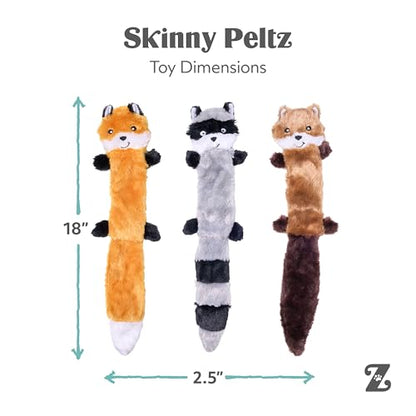 ZippyPaws Skinny Peltz - No Stuffing Dog Toy Pack to Keep Them Busy, for Medium and Large Dogs, Squeaky Pet Toys, Unstuffed Chew Toys, Soft Plush Variety Pack, Fox, Raccoon, and Squirrel - 18" - style: Variety Pack - Large (3-pack)