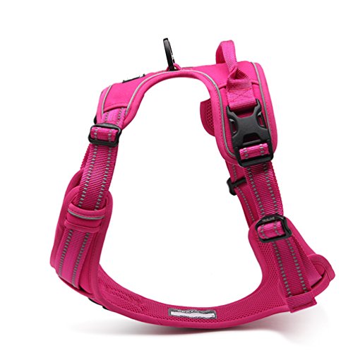 SGODA Dog Harness Nylon with Reflective Dog Vest, Medium, Pink - color: Fuchsia, size: Medium Chest 22-27"