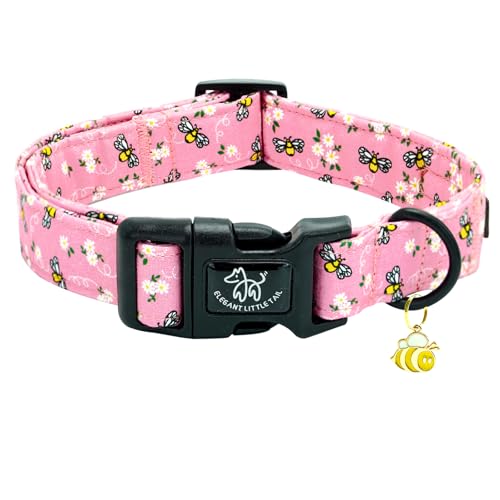 Elegant little tail Dog Collar, Cute Bees Pattern Pet Collar Pink Durable Holiday Female or Male Adjustable Cotton Pet Collar with Quick Release Buckle for X-Small Puppy - color: Bees, size: X-Small (Pack of 1)