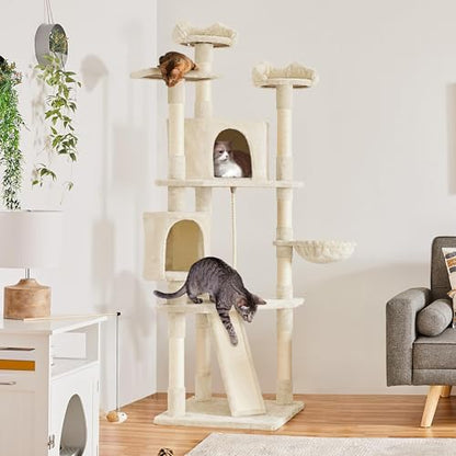 Yaheetech Multi-Level Cat Trees Cat Towers 79in Cat Tree for Indoor Cats with Sisal-Covered Scratching Posts, Plush Perches and Stable Condo for Kittens, Cats and Pets, Beige - color: Beige