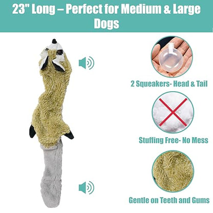 SPOT Skinneeez Raccoon 23 Inch Stuffing-Free Dog Toy – Soft Plush Tug Toy with Two Squeakers for Medium and Large Dogs – Mess-Free Interactive Chew Toy - style: Raccoon