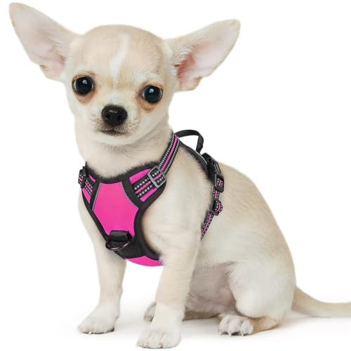 Small Dog Harness No Pull, Service Vest with Reflective Strips and Control Handle, Adjustable and Comfortable for Easy Walking, No Choke Pet Harness with 2 Metal Rings, Rose Red, XS - color: Rose Red, size: X-Small