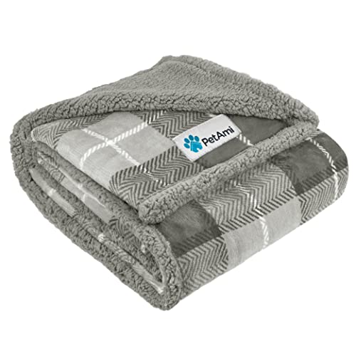 PetAmi Dog Blanket for Medium Large Dogs, Pet Bed Blanket Cat Puppy Kitten, Fleece Furniture Couch Cover Protector Sofa Car, Soft Sherpa Dog Throw Plush Reversible Washable, 40x60 Plaid Light Gray - color: Plaid Light Grey, size: Large - 60 X 40 Inches
