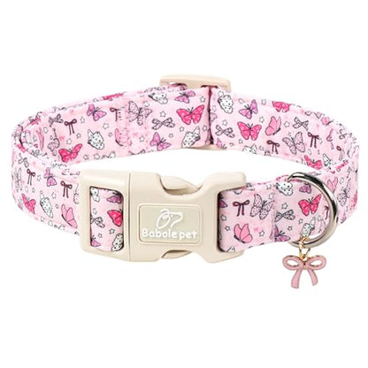 Pink Dog Collar Girl Dog Collars for Puppy Small Dogs - Lightweight Adjustable Spring Butterfly Female Dogs Everyday Collar with Quick Release Buckle XS - color: Pink Butterfly, size: XS