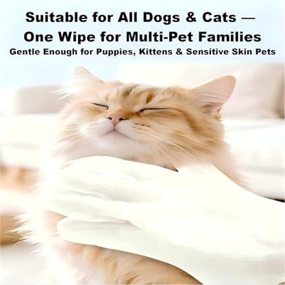 Pet Glove Wipes, No Rinse Deodorizing Mittens for Sphynx, Devon Rex, Cats & Dogs, Thickened Hypoallergenic with Aloe Vera, Unscented Full Body Grooming, Daily Care & Travel, 12 Count