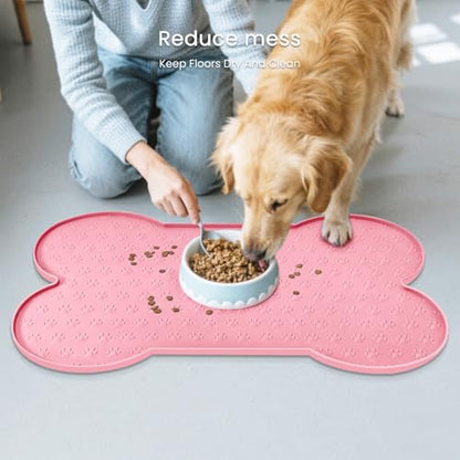 PWTAA Dog Food Mat Anti-Slip Silicone Dog Bowl Mat Thicker Pet Placemat Waterproof Cat Feeder Pad with Raised Edge Puppy Kitten Feeding Mats Suitable Small Medium-Sized Dogs Cats Eating Tray - color: Pink, size: 25.6" x 13"