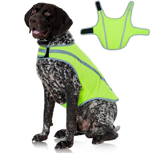 FUAMEY Dog Reflective Vest for Large Dogs,Dog Hunting Vest High-Visibility Dogs Safety Vest for Night Walking Water-Resistant Service Pet Gear Adjustable Outdoor Activities Neon Green XL - color: Green, size: X-Large