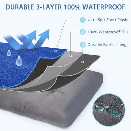 Dog Crate Bed Waterproof Deluxe Plush Dog Beds with Removable Washable Cover Anti-Slip Bottom Pet Sleeping Mattress for Large, Medium, Jumbo, Small Dogs, 35 x 22 inch, Navy - color: Navy, size: 35.0"L x 22.0"W x 3.0"Th