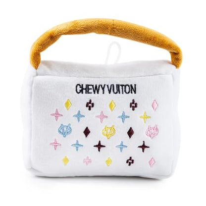 Haute Diggity Dog Chewy Vuiton Handbag Plush Squeaky Dog Toy, Soft Durable Designer-Inspired Stuffed Puppy Chew Toys for Small & Medium Dogs, Machine-Washable (White) Large - color: White Purse, size: Large