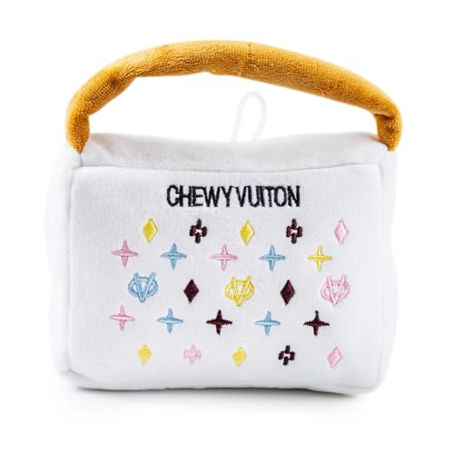 Haute Diggity Dog Chewy Vuiton Handbag Plush Squeaky Dog Toy, Soft Durable Designer-Inspired Stuffed Puppy Chew Toys for Small & Medium Dogs, Machine-Washable (White) Large - color: White Purse, size: Large