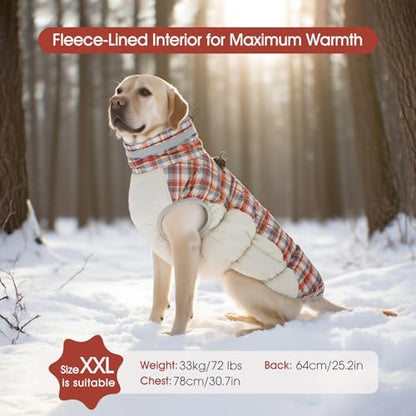 FUAMEY Dog Coat for Small Dogs,Waterproof Dog Winter Jacket with Harness Built in Puppy Cold Weather Coats Reflective Pet Vest with Zipper Warm Fleece Dogs Snowsuit Windproof Red Plaid XS - color: Red Plaid, size: XS(chest:14in)