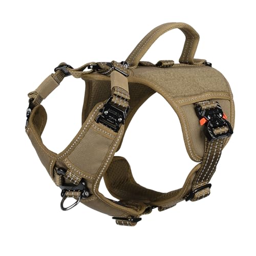 ICEFANG GN8 Tactical Dog Harness with 4X Metal Buckles for Small Sized Dogs,Reflective in Training Walking K9 Vest,No-Pull Front Leash Clip,Adjustable Pet Harness (Brown, Small (Pack of 1)) - color: Brown, size: Small (Pack of 1)