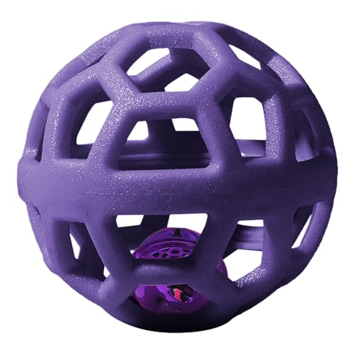 Dog Chew Toys with Bell Sound, 3 Rubber Bouncy Ball for Medium/Large Dogs, Interactive Fetch Ball Teeth Cleaning&Training, Hollow Design with Internal Bells (Purple) - color: Purple