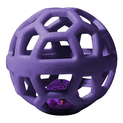 Dog Chew Toys with Bell Sound, 3 Rubber Bouncy Ball for Medium/Large Dogs, Interactive Fetch Ball Teeth Cleaning&Training, Hollow Design with Internal Bells (Purple) - color: Purple
