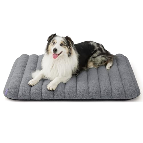 LE SURE Cute Orthopedic Dog Bed Large Sized Dog, Waterproof Chic Flat Pet Beds with Removable Washable Cover, Fuzzy Thick Egg Crate Foam Pet Mat for Indoor Use (36" x 27", Grey) - color: Grey, size: 36"L x 27"W x 4"Th