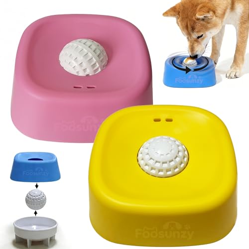 Slow Feeder Dog Bowls for Liquid with Rolling Ball, Interactive Lick Bowl Licking Slow Feeder for Wet Food, Water & Treats Lick Toy for Dogs Cats Large Medium Small (Style1-Yellow+Pink) - color: Style1-Yellow+Pink