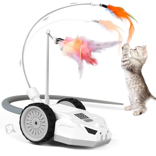 Interactive Cat Toys for Indoor Cats - Smart Moving Electric Mouse with Remote Control, Feather Tail, and Rechargeable Battery - Automatic Play for Bored Kittens & Adult Cats & Daily Exercise