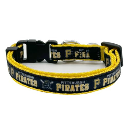 MLB CAT Collar Pittsburgh Pirates Satin Cat Collar Baseball Team Collar for Dogs & Cats. A Shiny & Colorful Cat Collar with Ringing Bell Pendant - color: Pittsburgh Pirates