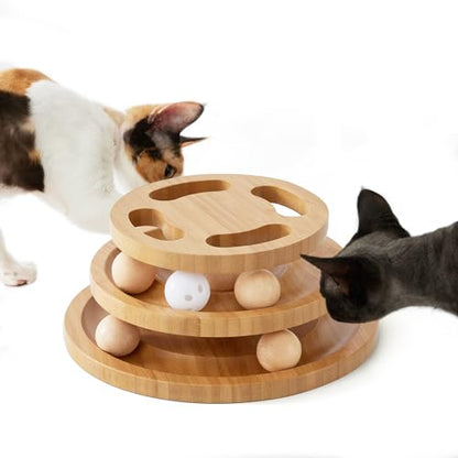 ZOMISIA Cat Ball Track Toy with Puzzle Top, Wooden Cat Toys for Indoor Cats with Spinning Balls, Interactive Large Cat Ball Tower for Kitten Kitty Exercise Mental Physical - size: Large Size