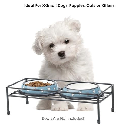 PetRageous 81030 Gizmo's Set The Table Steel Frame Dog Feeder, 3-Inch Tall Dining Table by 13-Inch Long and 5.75-Inch Wide, Holds Two 5.5-Inch Diameter Bowls, for Small and Medium Dogs and Cats, Black - size: 3-Inch Height
