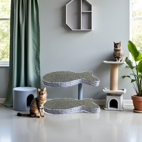 2Pcs Cat Scratching Board Premium Scratch Textures Cardboard Anti-Scratch Stress Relieve Indeformable Fish Self-Adhesive Scratching Board, Cat Scratching Pads (28×15×2.5 cm)