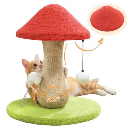 PETEPELA Mushroom Cat Scratching Post, Cat Scratcher Cute with 100% Sisal Covered Scratching Post & Pompoms Toy, Mushroom Cat Post for Indoor Cats - color: Mushroon Pink