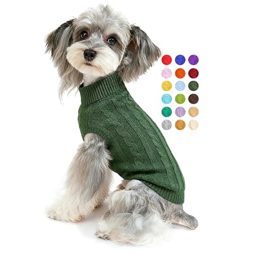 Dog Sweater for Small Medium Large Dogs - Warm Winter Turtleneck Knit Dog Sweaters Soft Pet Cat Clothes Christmas Coat Indoor Outdoor Use for Puppy Kitten Male Female Girl Boy Pets - color: Wood Green, size: XX-Small