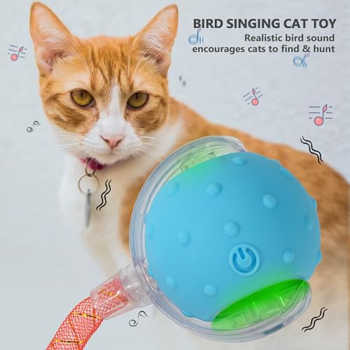 Interactive Cat Toys for Bored Indoor Cats, Chirping & Motion-Activated Cat Toys, Fun Gift for Cats with 2 Speed Settings & 3 Modes, USB Rechargeable,Blue