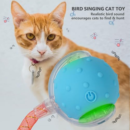 Interactive Cat Toys for Bored Indoor Cats, Chirping & Motion-Activated Cat Toys, Fun Gift for Cats with 2 Speed Settings & 3 Modes, USB Rechargeable,Blue