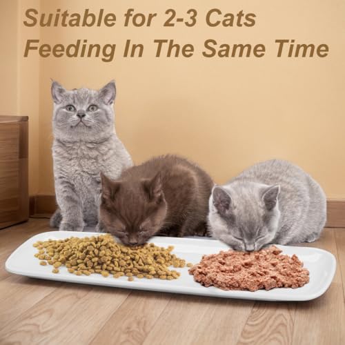 Cat Food Bowl,Extra Wide Ceramic Bowls for Multi-Cat Family and Flat Face Cats,Anti Whisker Fatigue Dishes Shallow Kitten Plates for Food and Water