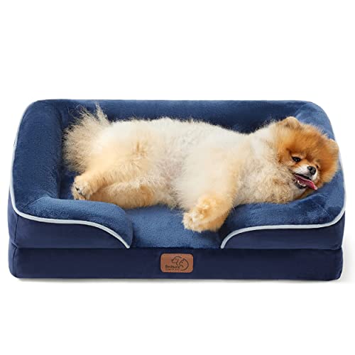 Bedsure Orthopedic Dog Beds for Small Dogs - Washable Small Dog Cat Bed Waterproof, Comfort Pet Couch Sofa with Washable Removable Cover, Pets Bed with Nonskid Bottom, Blue Navy, 24" - color: Blue Navy, size: 24"l X 18"w X 6"th