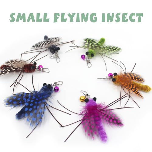 Insect Cat Toys with Feather - 6 Pieces Cat Insect Feather Toy Refills, Teaser Wand Attachments, Interactive Toys for Indoor Cats Kittens - size: Feather Wings