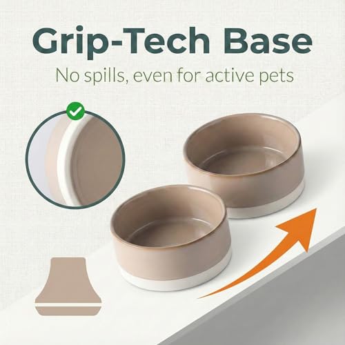 Ceramic Dog and Cat Bowl 2-Pack Non-Slip Weighted Food Water Set for Cats &Small Dogs 13.5OZ Brown - color: Brown – 2 Pack