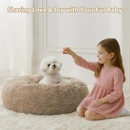 WNPETHOME Calming Dog Bed & Cat Bed,Small Dog Bed Donut Design Faux Fur Anti-Anxiety Dogs Beds,Fluffy Pet Cushion Pet Beds for Small Dogs and Cats (20 x 20 Inch, Brown) - color: Brown, size: 20"L x 20"W x 8"Th