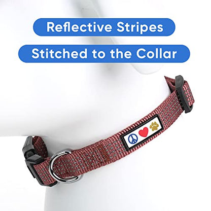 Pawtitas Reflective Dog Collar for X-Small Dogs – Adjustable Nylon Puppy Collar with Quick-Release Buckle | Fits Neck 8–13 in | Night Safety Training Collar | XS | Marsala - color: Marsala, size: X-Small (Pack of 1)