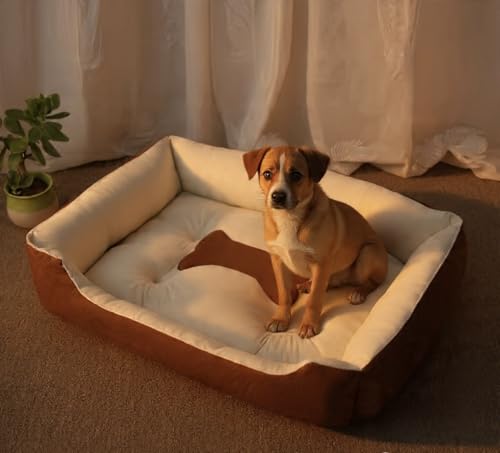 Plush Pet Bed, Soft Cushioned Dog Sofa with Bolster Pillows Breed Dogs Cotton Fill Side Bolster Washable (Brown and White, Small) - color: brown and white, size: Small